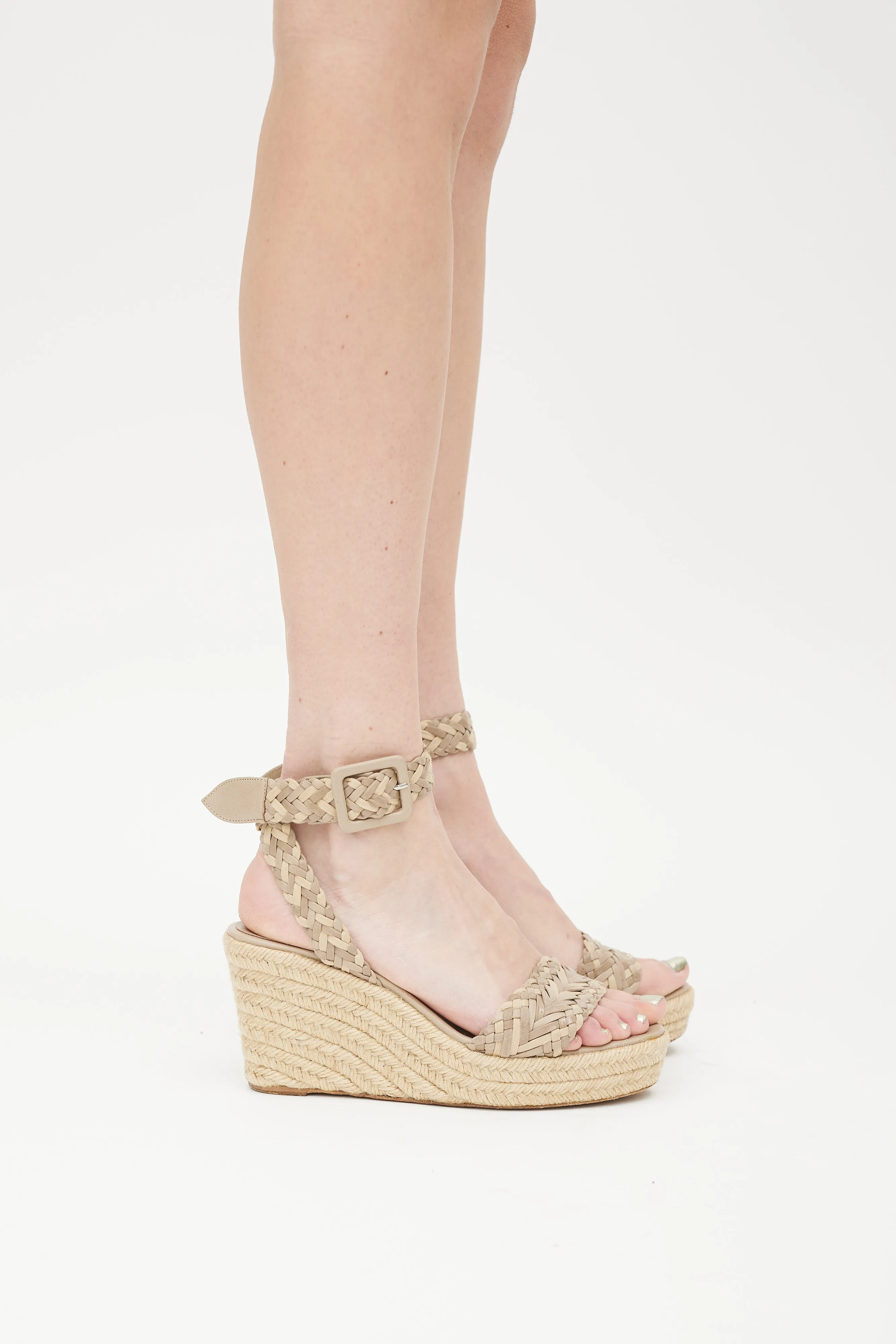 Beige & Grey Leather Woven Sofia Sandal