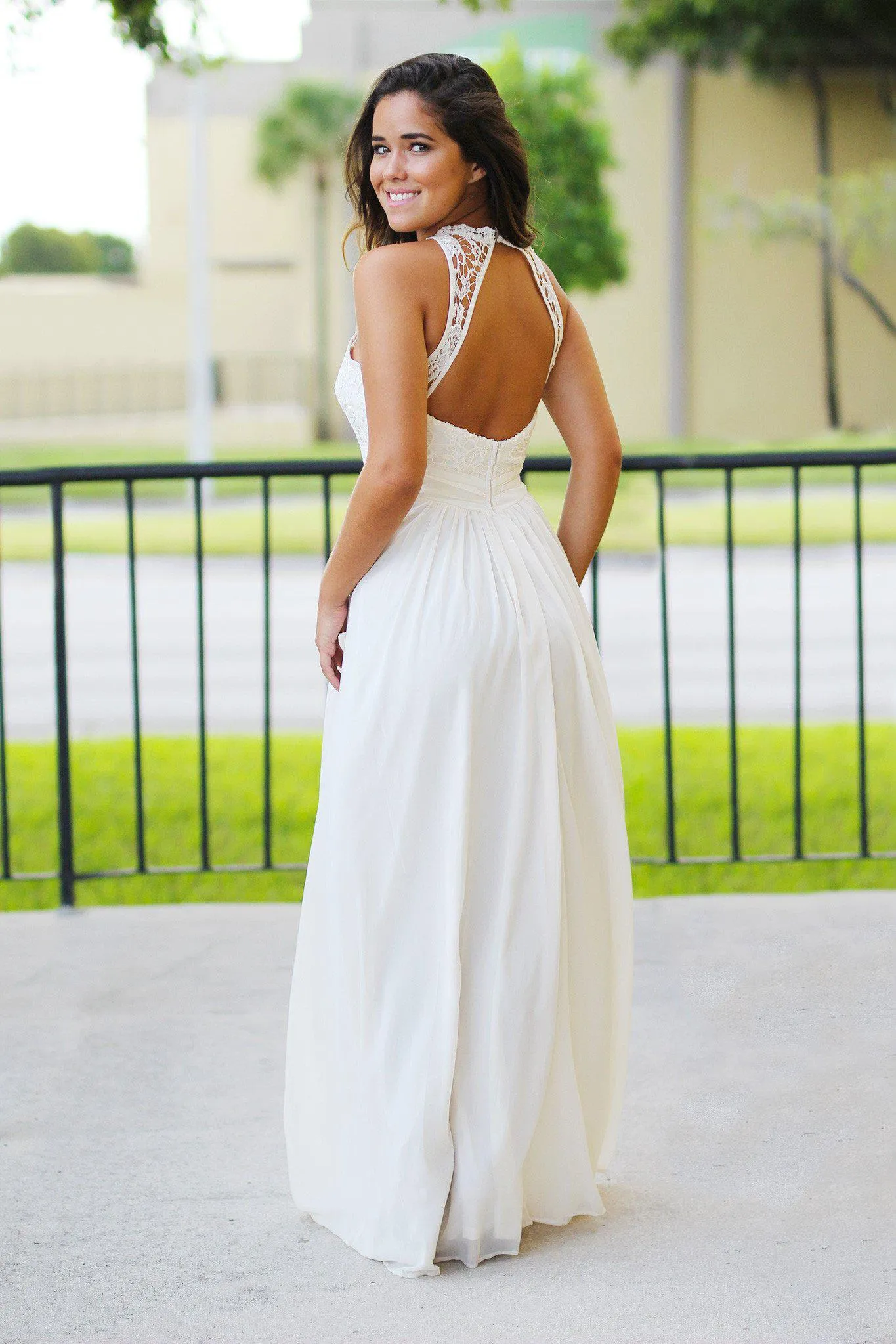 Beige Crochet Maxi Dress