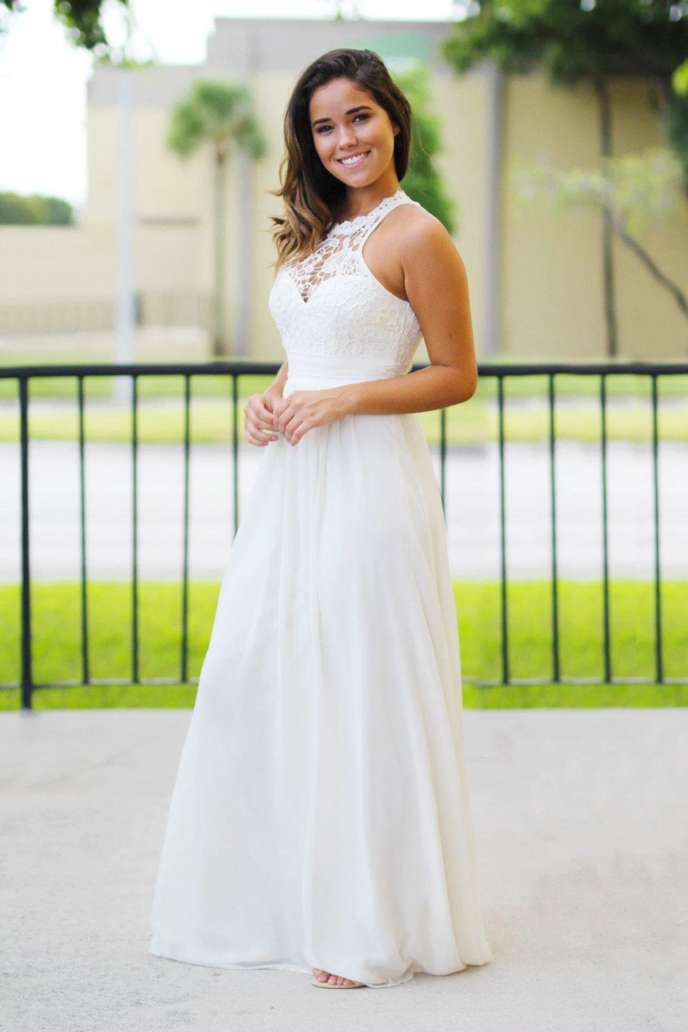 Beige Crochet Maxi Dress
