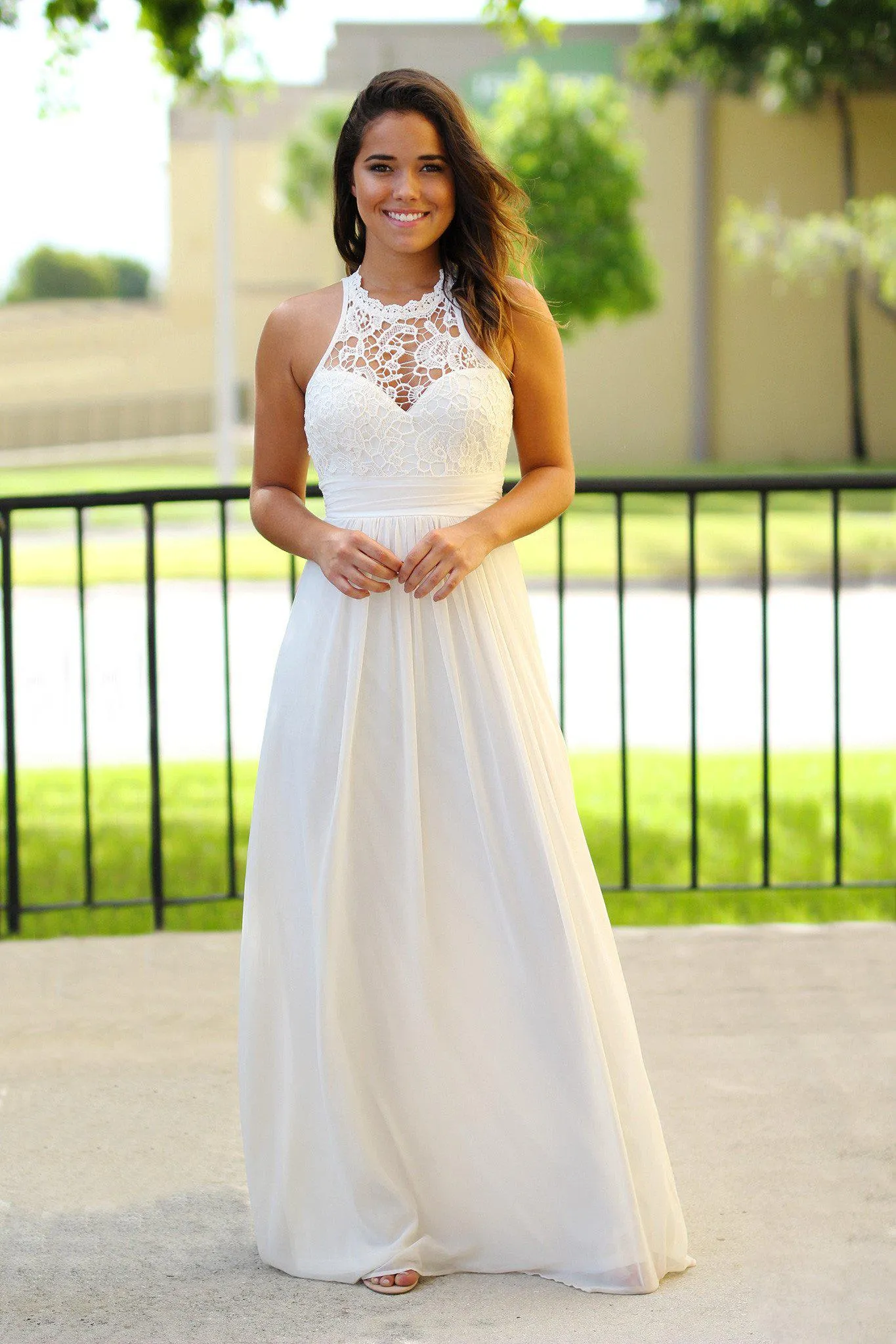 Beige Crochet Maxi Dress