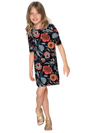 Bellibone Grace Black Floral Party Shift Dress - Girls