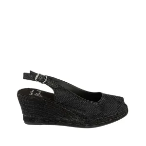 Black Metallic Cotton Blend Wedge Espadrille for Women - Calafell-BK
