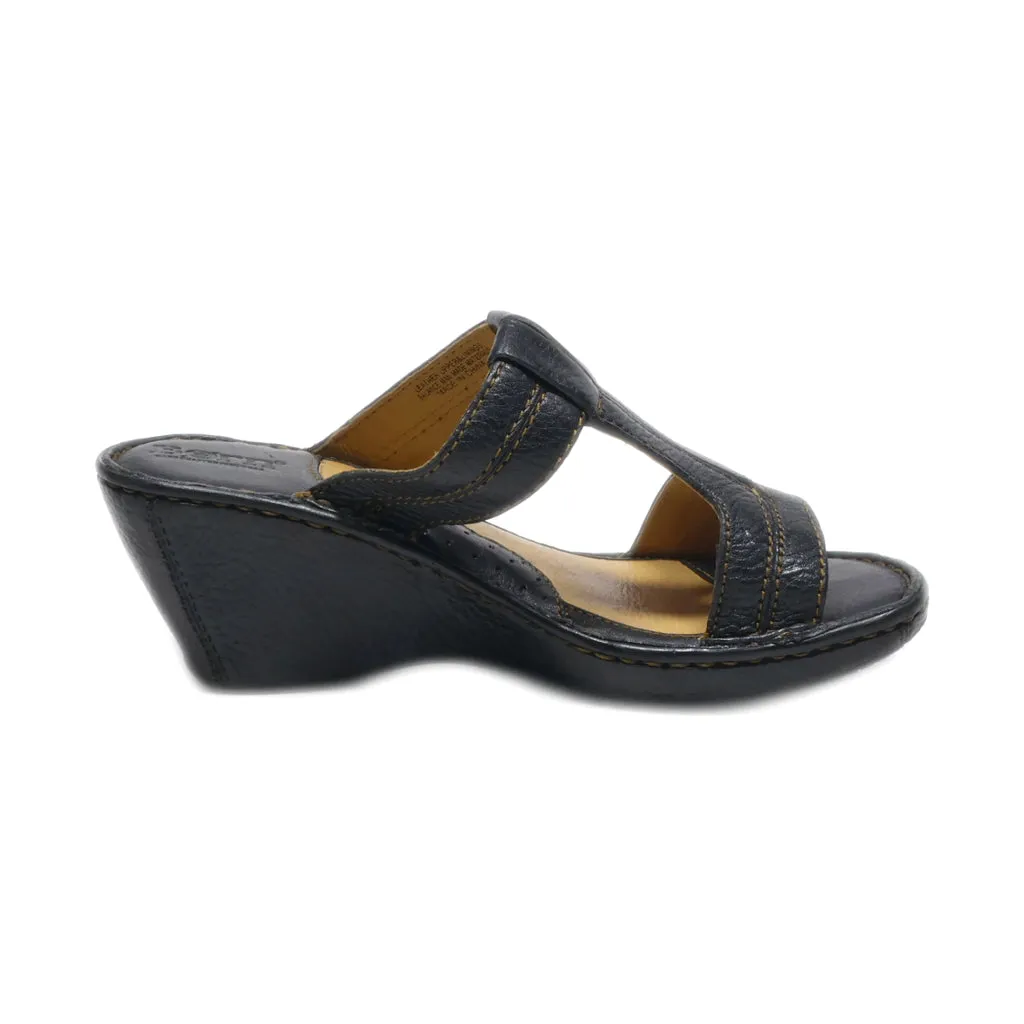 Born Wedge Sandals Leather Black Colour For Women