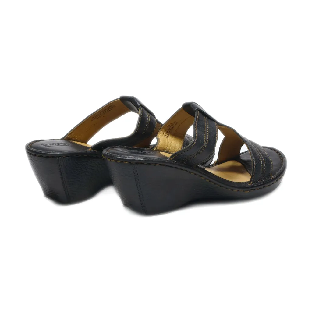 Born Wedge Sandals Leather Black Colour For Women