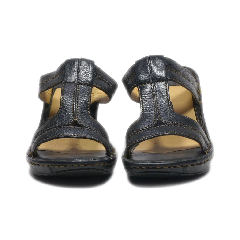Born Wedge Sandals Leather Black Colour For Women