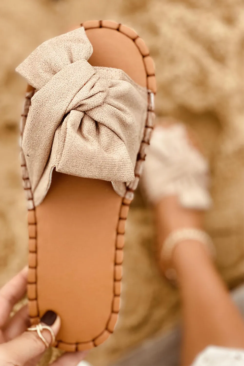 Bow Knot Decor Suede Espadrille Slide Sandals