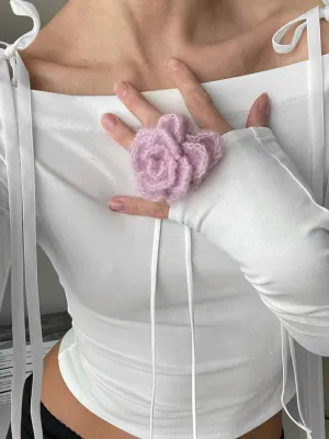 Bow Off Shoulder Skinny Crop Top - Streetwear