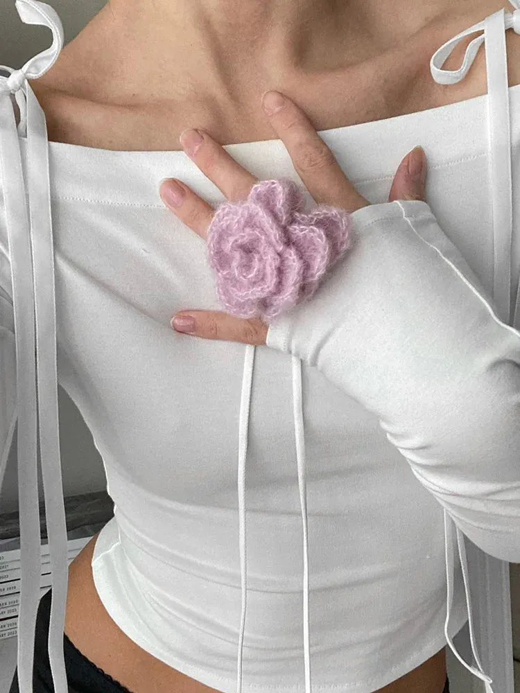 Bow Off Shoulder Skinny Crop Top - Streetwear