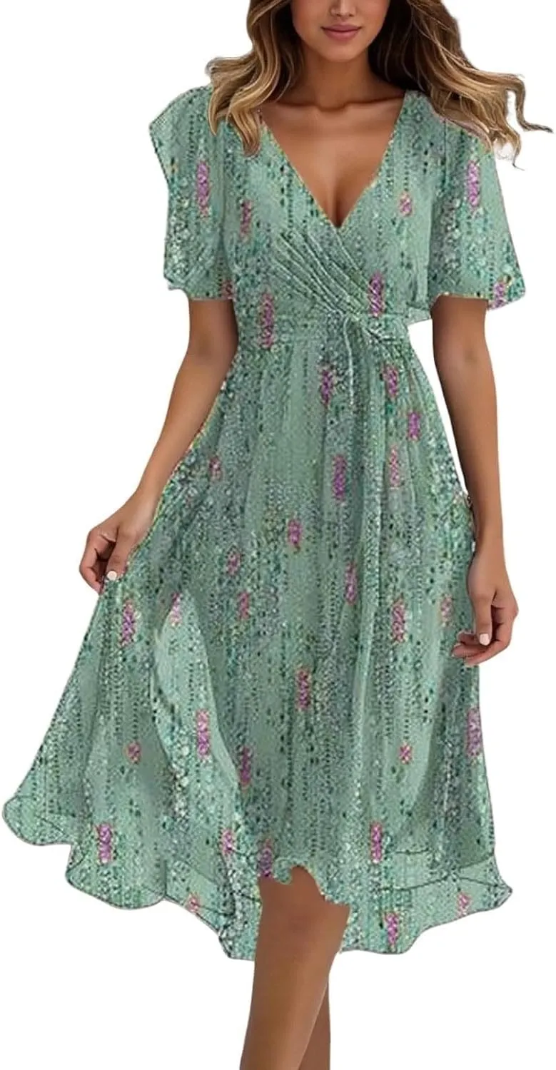 Casual Summer Dresses for Women 2025,Women's Elegant Dress Pleated Puff Sleeves Dresses Homecoming Loose Fit Dress