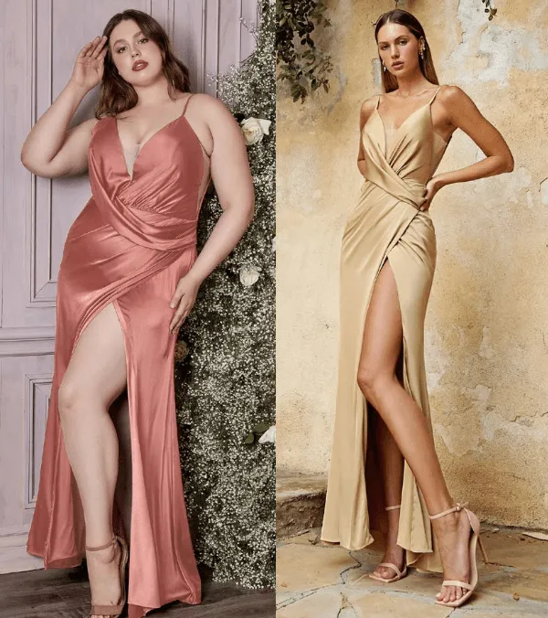 Cinderella Divine 7489 Slit Leg Satin Dress