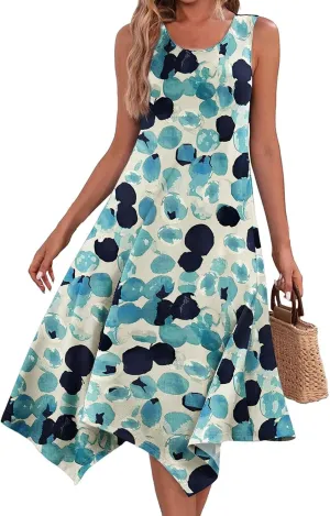 DOPOCQ Womens Summer Dresses Casual Plus Size Sleeveless Crewneck Tank Sundress Hawaiian Trendy Graphic Boho Midi Dresses