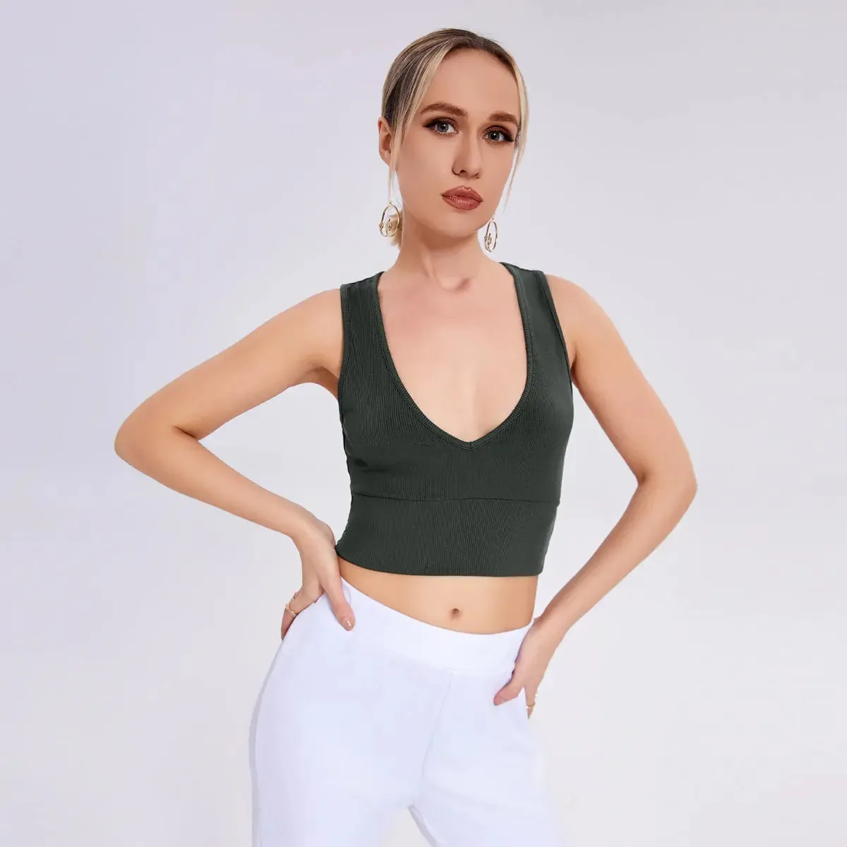 Essential Deep V Ribbed Crop Top