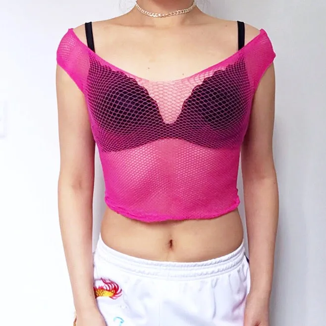 FISHNET OFF SHOULDER  MESH TOP