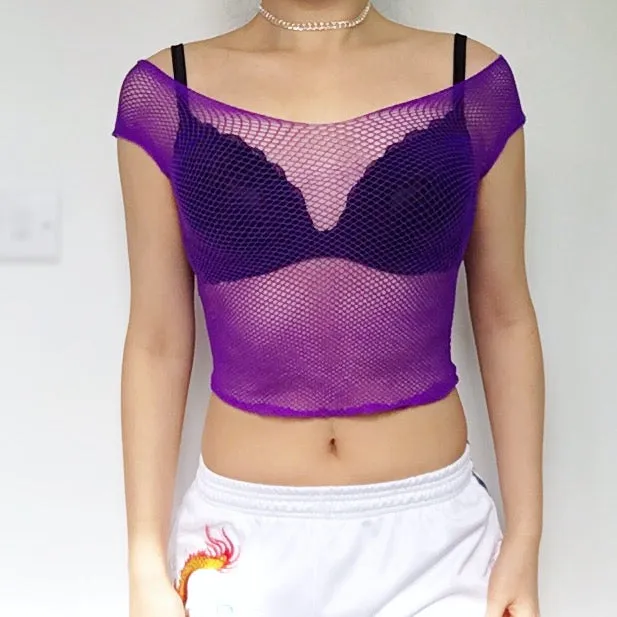 FISHNET OFF SHOULDER  MESH TOP