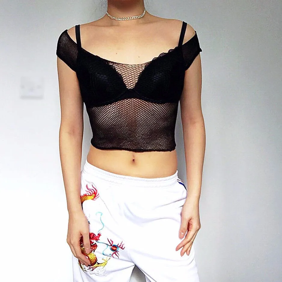 FISHNET OFF SHOULDER  MESH TOP