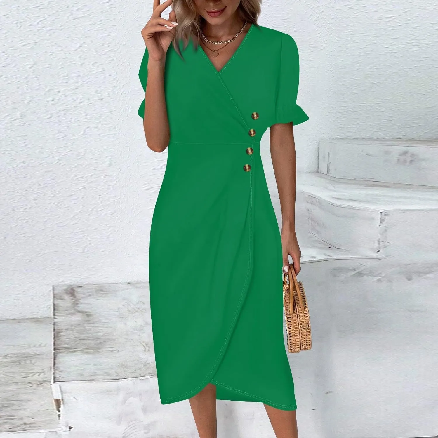 Formal Dresses for Women Curvy Summer Wrap Boho Maxi Dress V Neck Short Sleeve Hem Split Beach Prom Dresses 2025