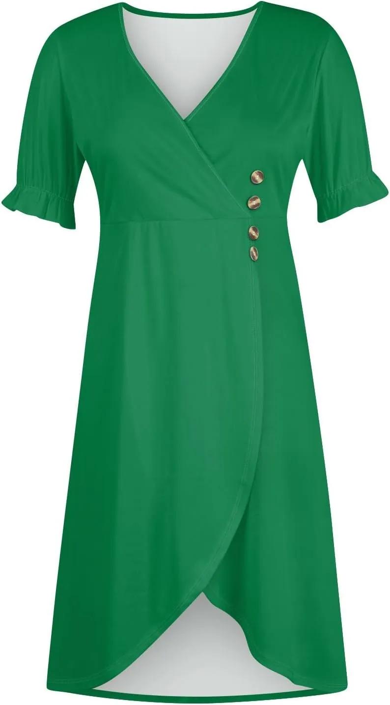 Formal Dresses for Women Curvy Summer Wrap Boho Maxi Dress V Neck Short Sleeve Hem Split Beach Prom Dresses 2025