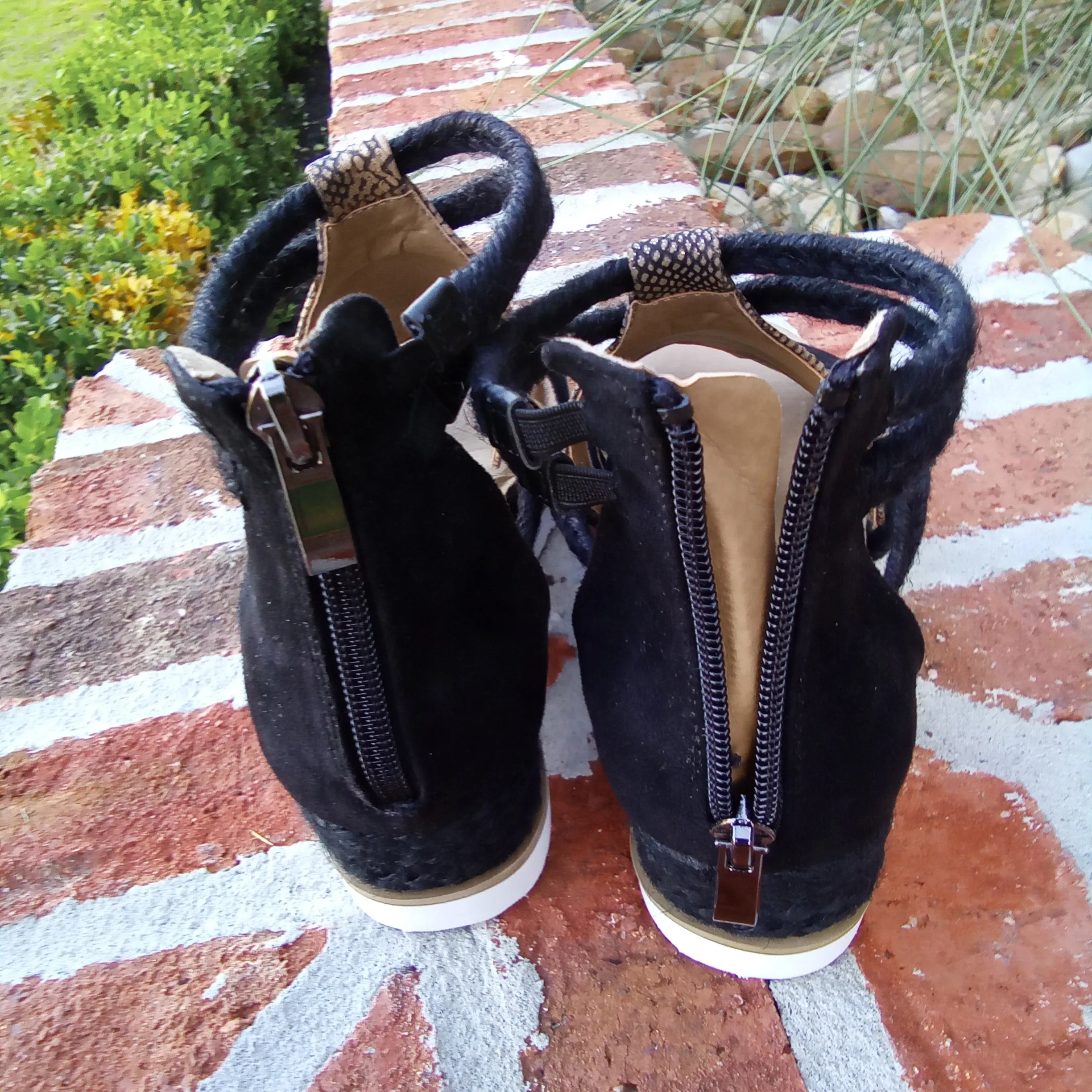 Gladiator Black and Gold Zip Back Sandals  | Boutique by Corkys | Browning