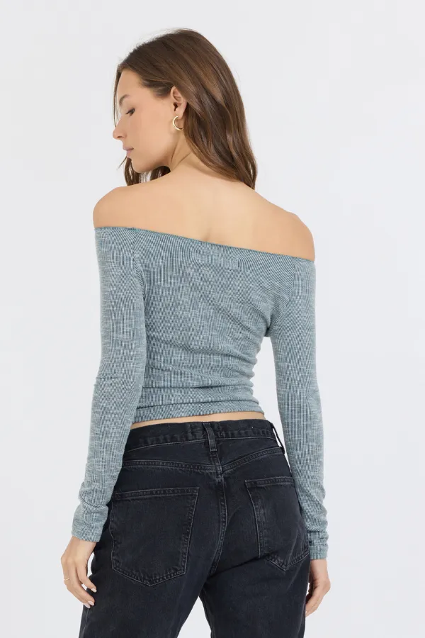 Hunter Green Fitted Off The Shoulder Top