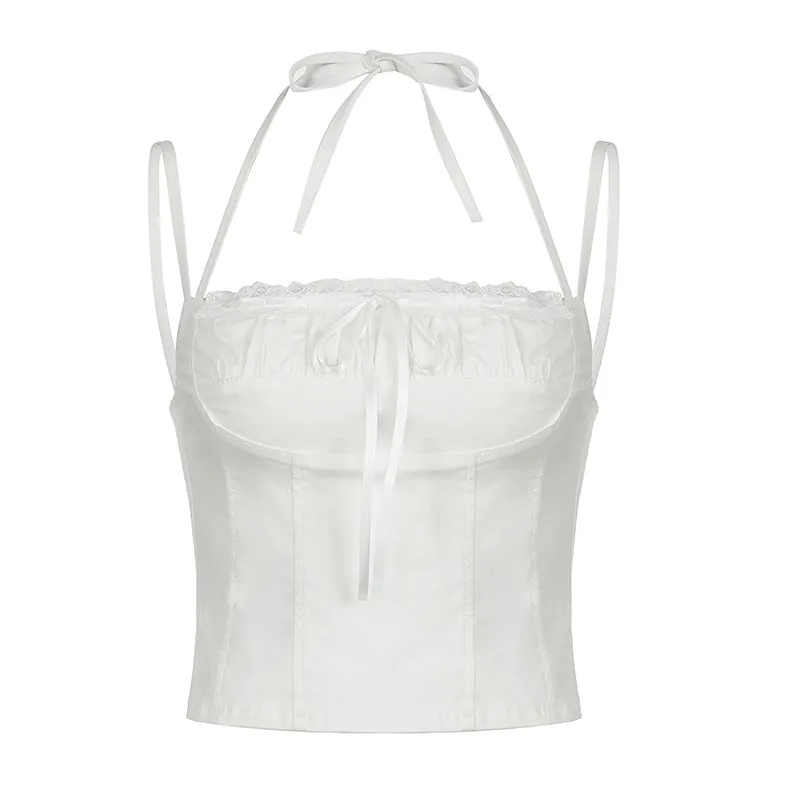 Lace Trim Corset-Style Halter Top