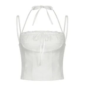 Lace Trim Corset-Style Halter Top