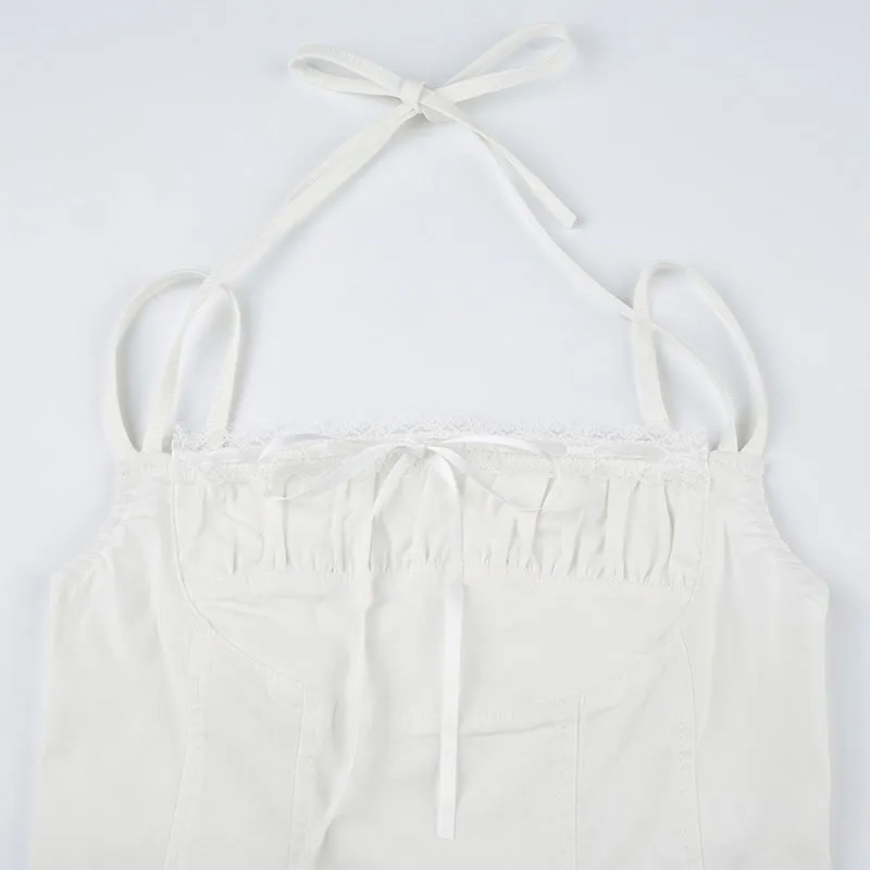 Lace Trim Corset-Style Halter Top
