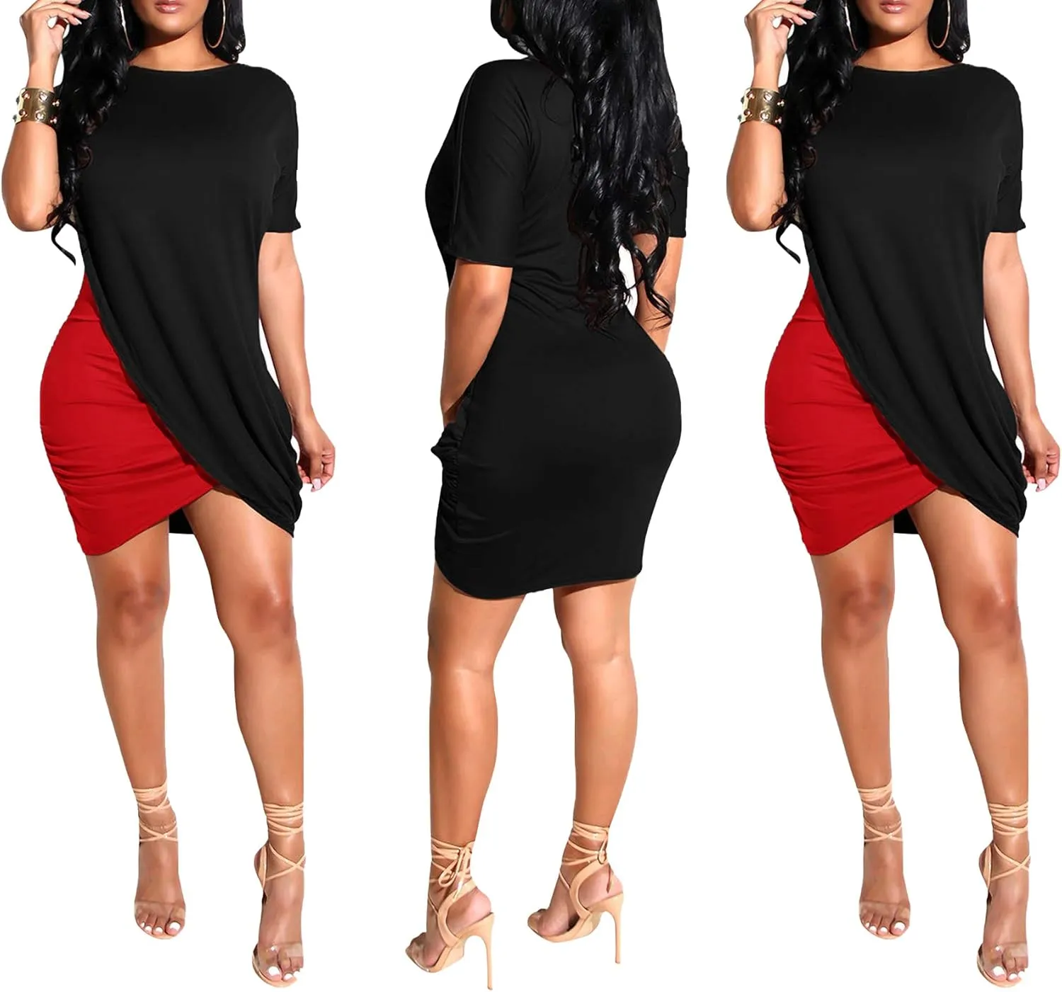 LKOUS Women's Summer Elegant Bowknot Sleeveless Ruffle Bodycon Midi Dress Plus Size S-3XL