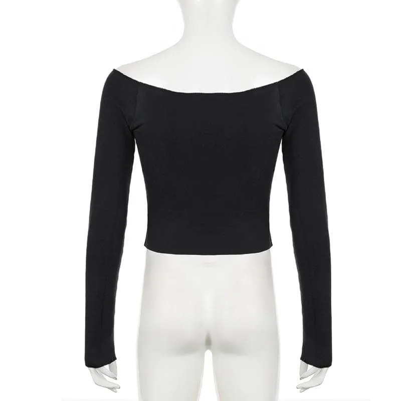 Long sleeve off shoulder solid top