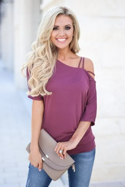 Loose Casual Short T-Shirts Women One Shoulder Off Sexy Cotton