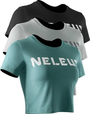 NELEUS Women's Running Crop Tank Tops Dry Fit Workout Athletic Crop Shirts Pack of 3