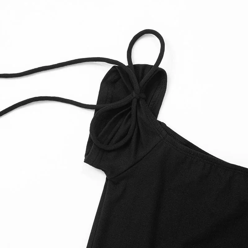 Off shoulder self tie solid top