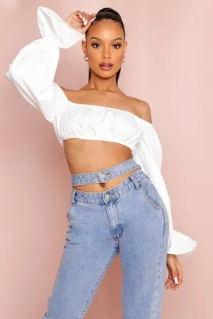 Off Shoulder Slim White Crop Top