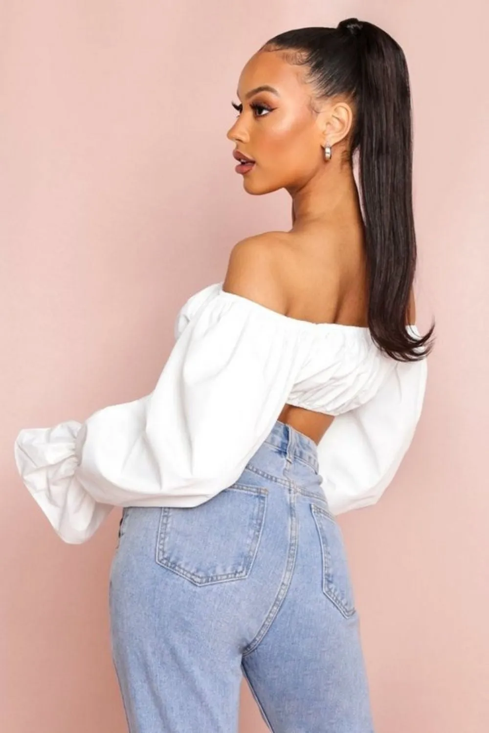 Off Shoulder Slim White Crop Top