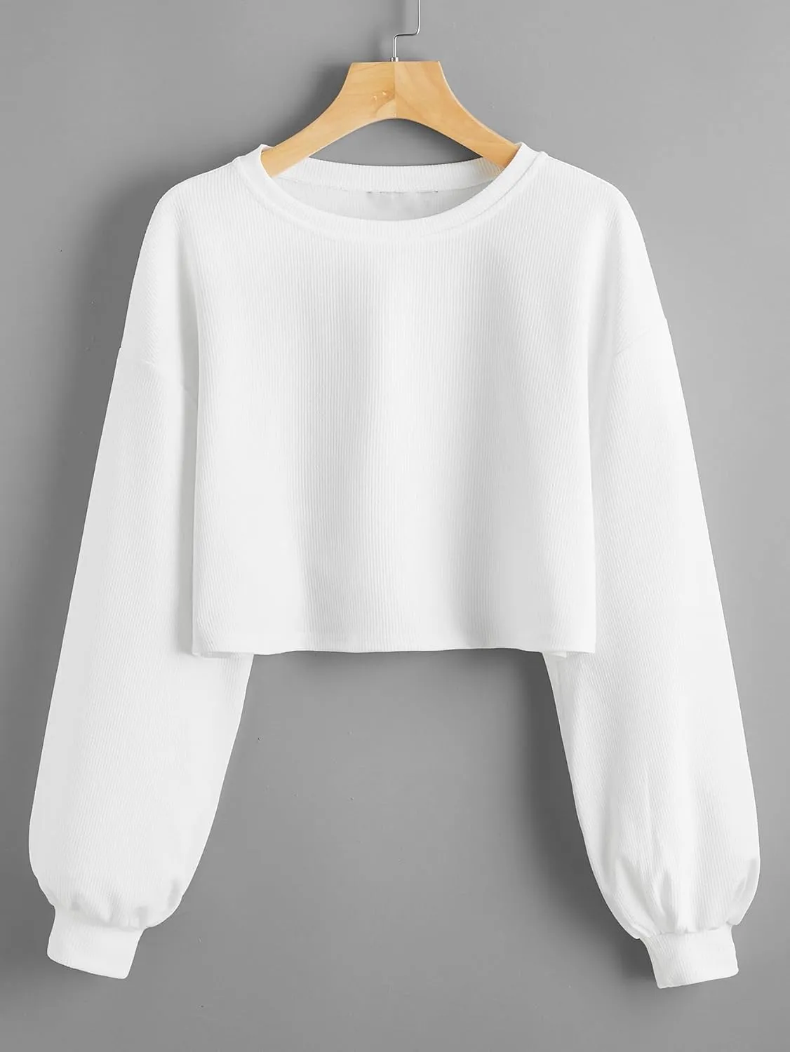 OYOANGLE Women's Casual Basic Crew Neck Raw Hem Crop Sweatshirt Long Sleeve Crop Tops
