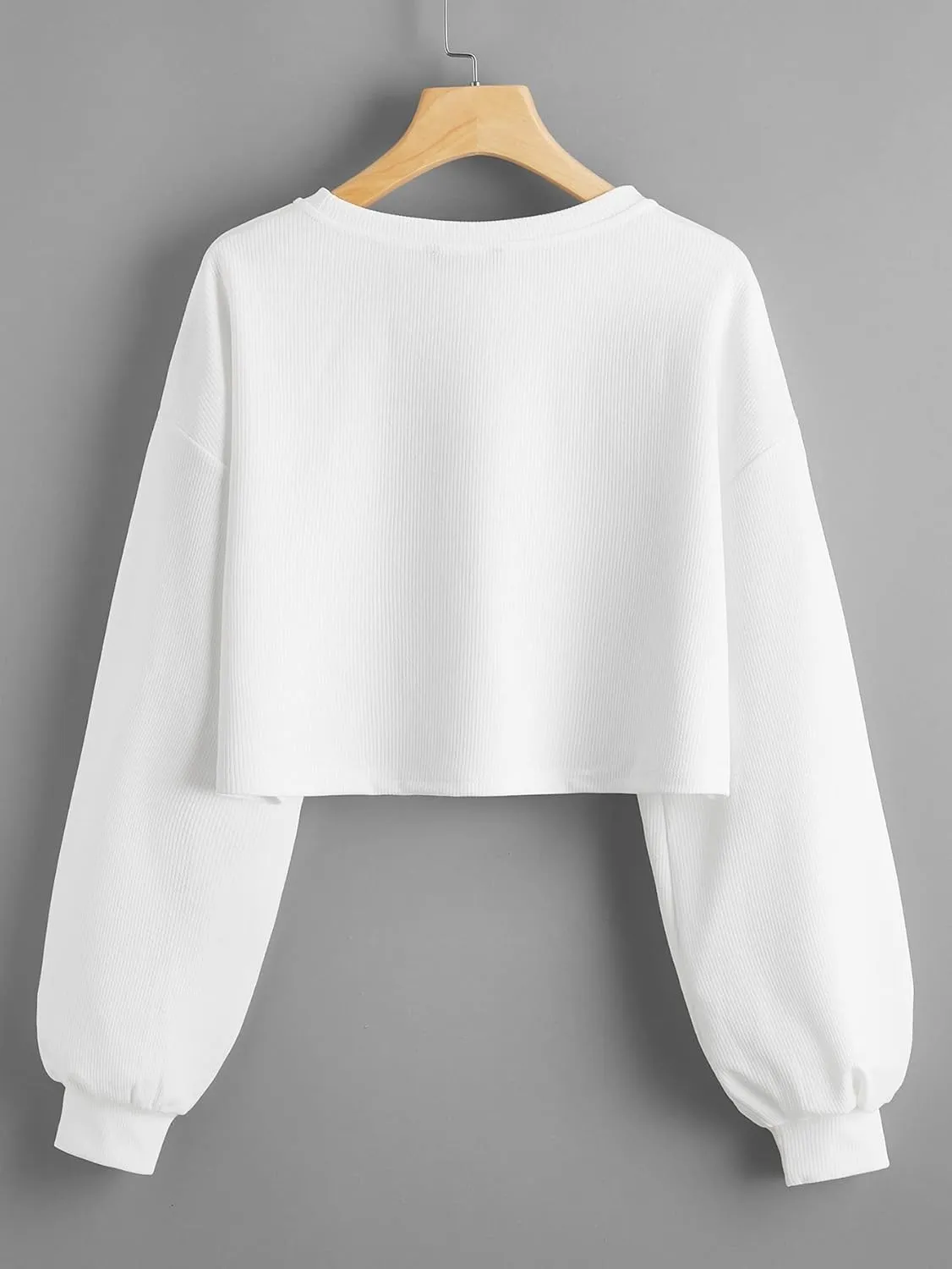 OYOANGLE Women's Casual Basic Crew Neck Raw Hem Crop Sweatshirt Long Sleeve Crop Tops