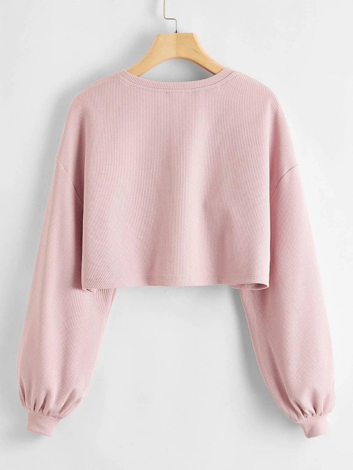 OYOANGLE Women's Casual Basic Crew Neck Raw Hem Crop Sweatshirt Long Sleeve Crop Tops