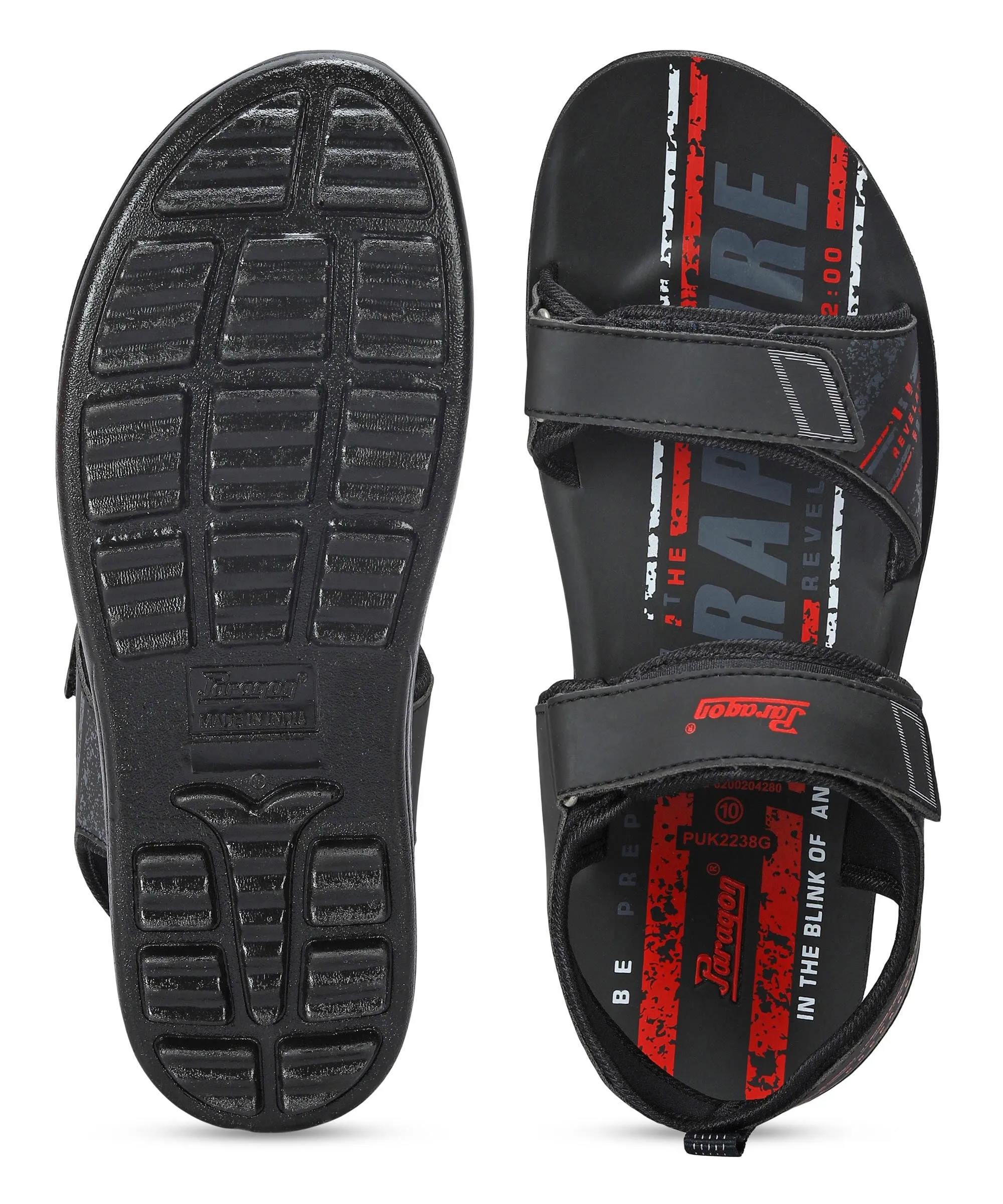 Paragon Men's Stylish Lightweight & Durable Black Velcro Dailywear Sandals