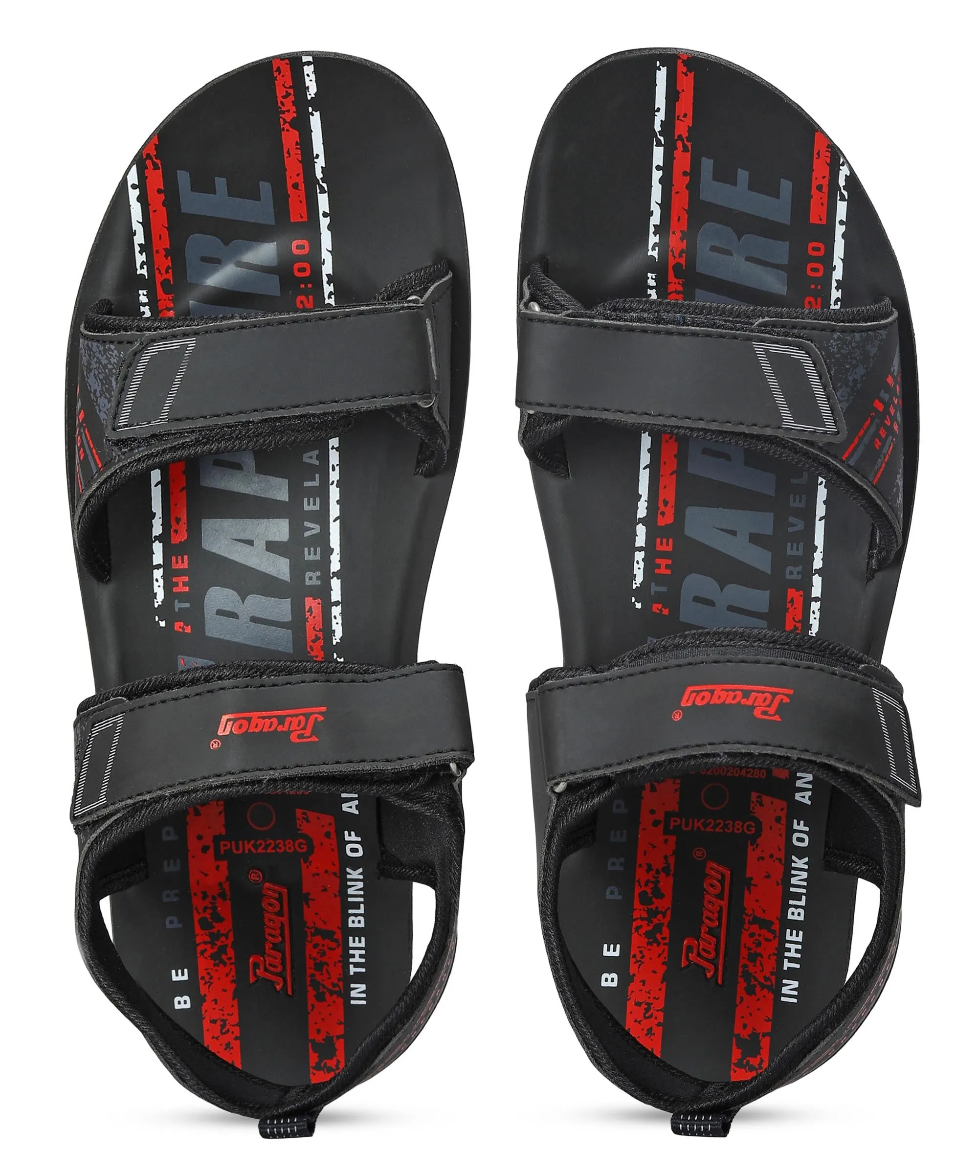 Paragon Men's Stylish Lightweight & Durable Black Velcro Dailywear Sandals