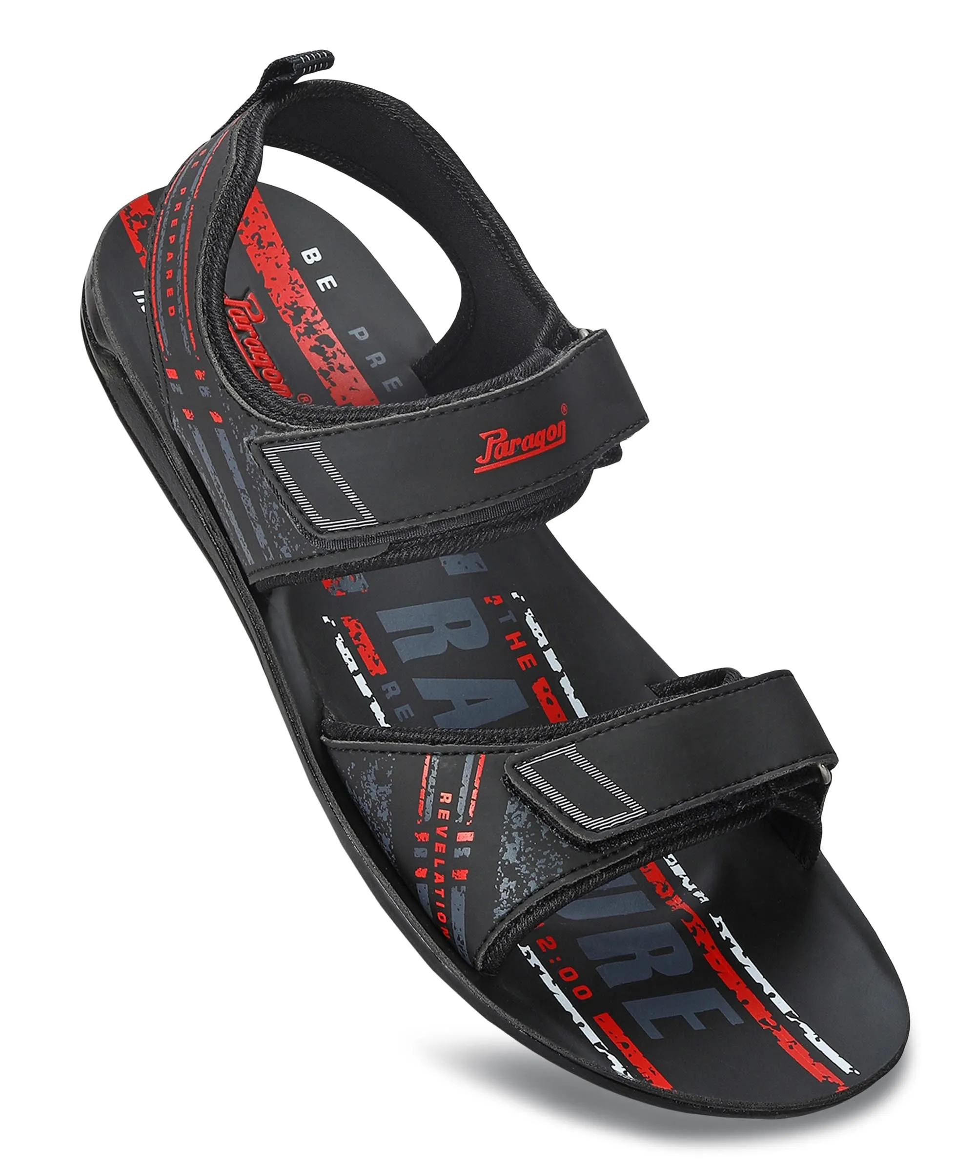 Paragon Men's Stylish Lightweight & Durable Black Velcro Dailywear Sandals