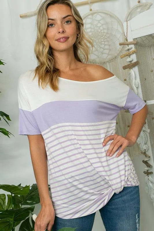 Plus Front Twist Off Shoulder Striped Top