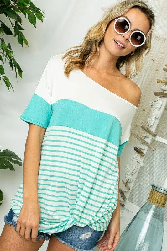 Plus Front Twist Off Shoulder Striped Top
