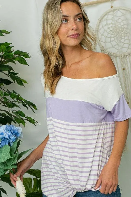 Plus Front Twist Off Shoulder Striped Top