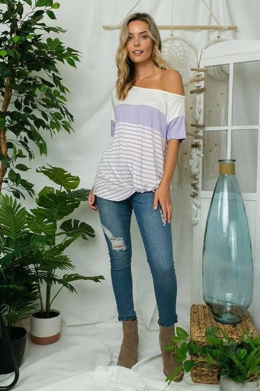 Plus Front Twist Off Shoulder Striped Top
