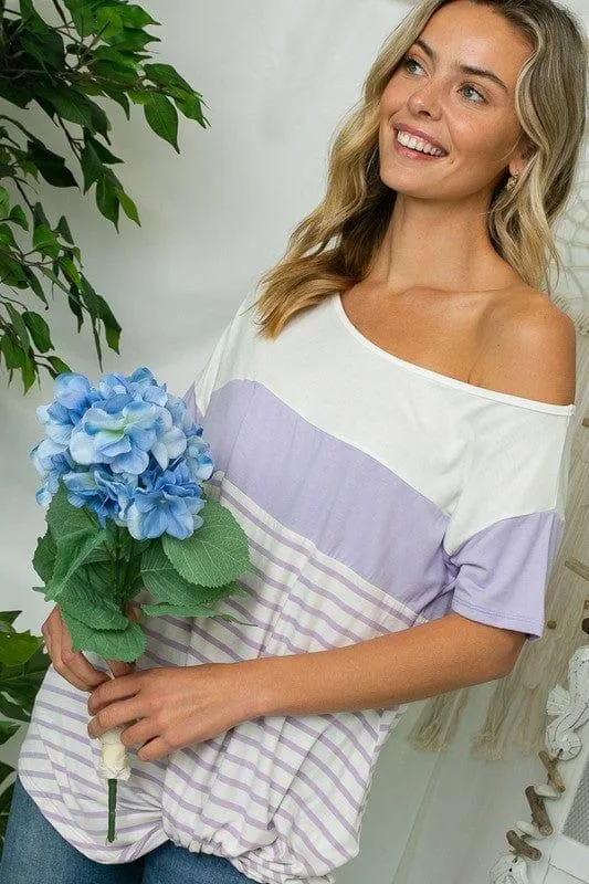 Plus Front Twist Off Shoulder Striped Top