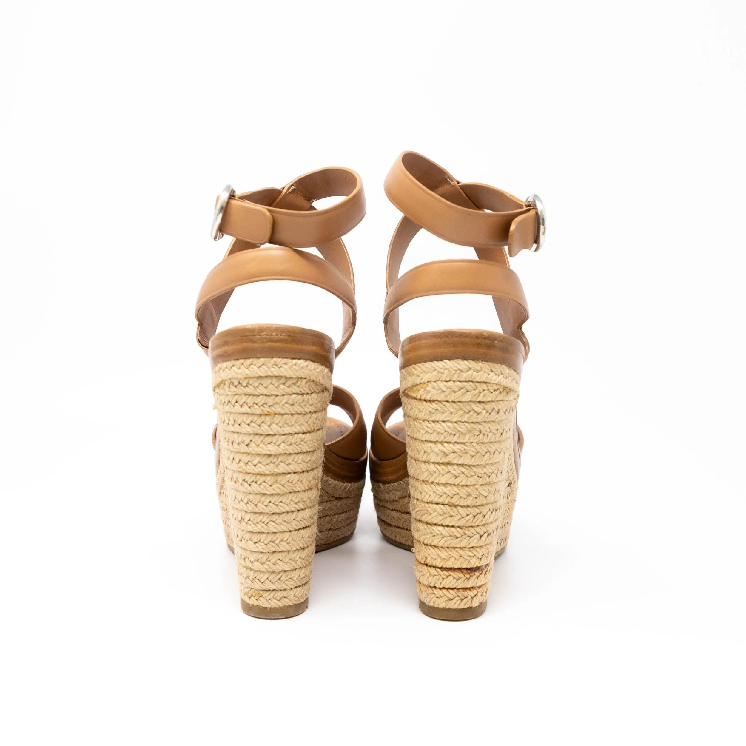 Prada Brown Espadrille Wedge Sandles 37.5