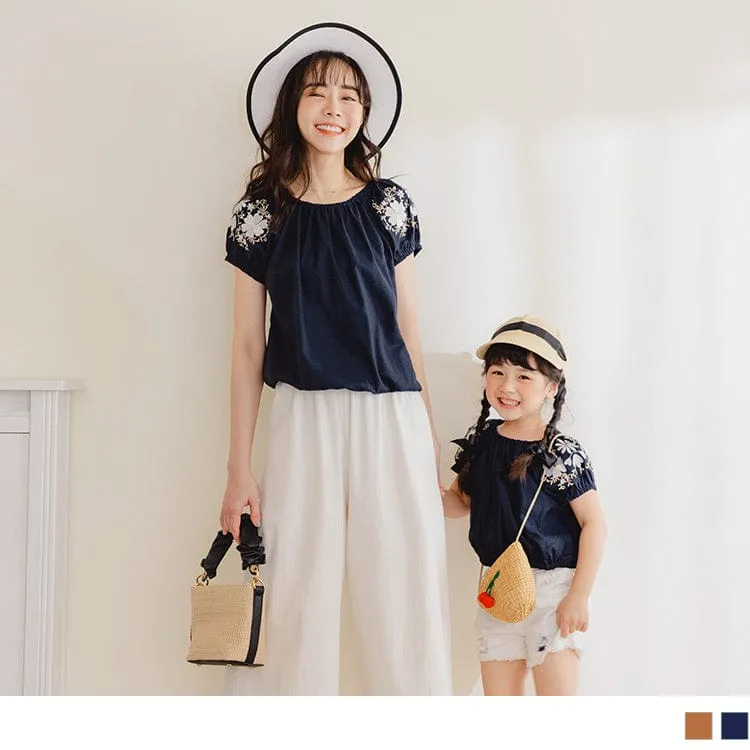 PUFF SLEEVE OFF SHOULDER EMBROIDERED TOPS