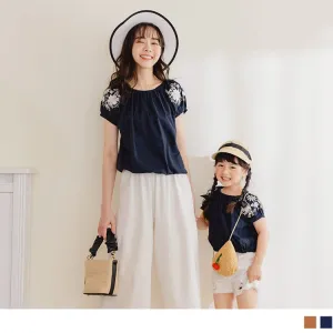 PUFF SLEEVE OFF SHOULDER EMBROIDERED TOPS