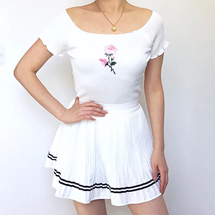 ROSE KNIT RIB OFF SHOULDER TOP