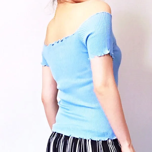 ROSE KNIT RIB OFF SHOULDER TOP