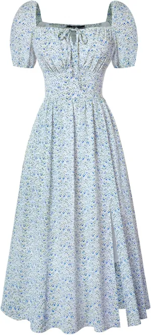 Scarlet Darkness Cottagecore Dress for Women Split Long Dress Milkmaid Corset Dresses
